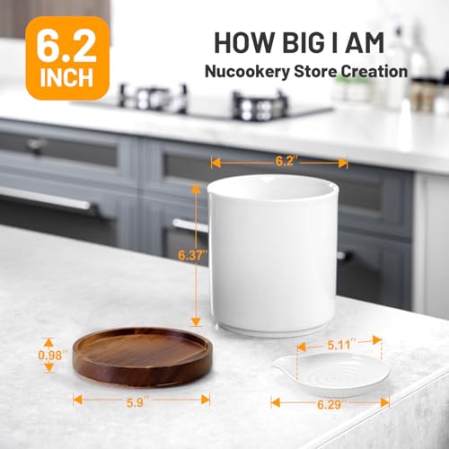 Ceramic Rotating Utensil Holder with Spoon Rest for Kitchen Counter White