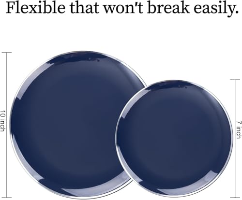 200PCS Blue Plastic Plates with Silver Rim (200 Count)
