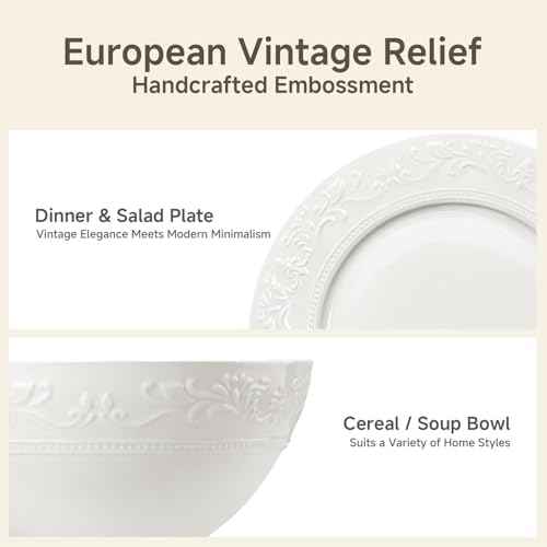18Pcs Vintage Relief White Bone China Set