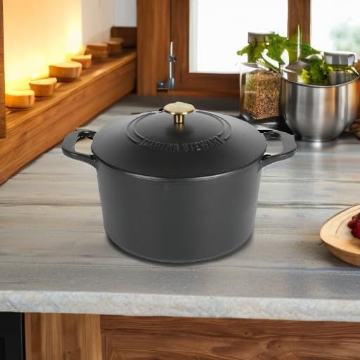 MARTHA STEWART Gatwick 7-Quart Enamel Cast Iron Dutch Oven Pot with Lid – Matte Black – Durable Heavy-Duty Dutch Oven for Slow Cooking, Braising & Baking