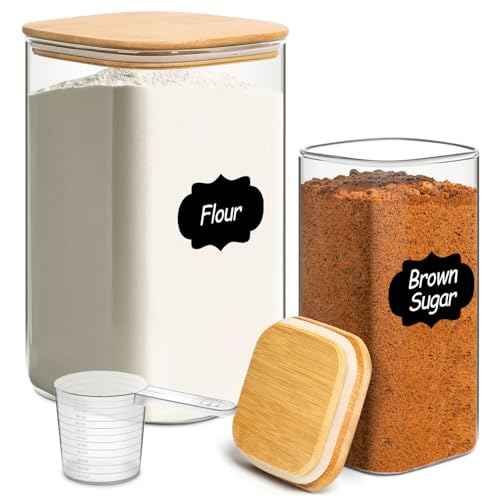 Glass Flour Containers with Bamboo Lids 1.6 (2 Count)