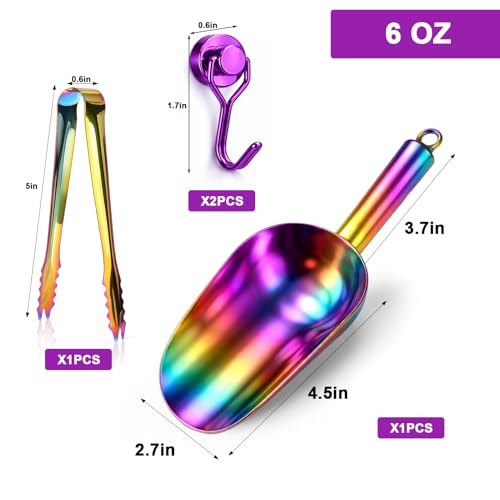 Stainless Steel Ice Scoop for Freezer with Magnetic Hook & Ice Tongs