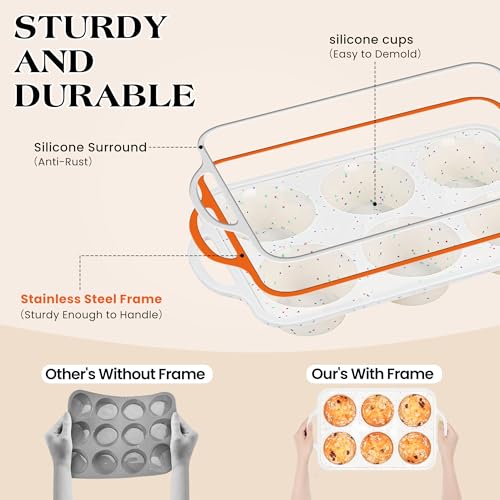 6 Cup Jumbo Muffin Pan for Baking with Metal Frame Nonstick