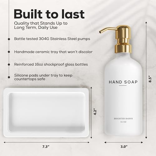 Luxury Glass Soap and Lotion Dispenser Set with Tray by Brighter Barns