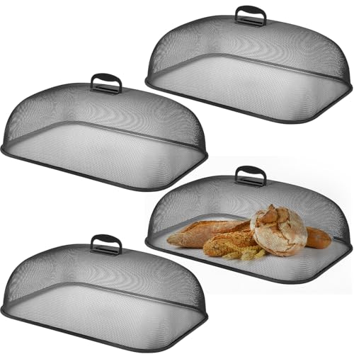 4 Pcs Metal Mesh Screen Food Cover for Outdoors Set Large 18.5 Inch Mesh Food Tents for Picnic Indoor Plate