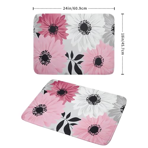 Blossom Florals Dish Drying Mat Abstract Daisy Flower Drainer Pad Absorbent Dish Rack Mats for Coffee Bar 18 X 24 Inch