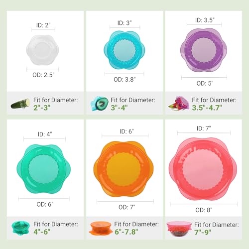 Silicone Stretch Lids for Food Storage in Fridge (6 Count)