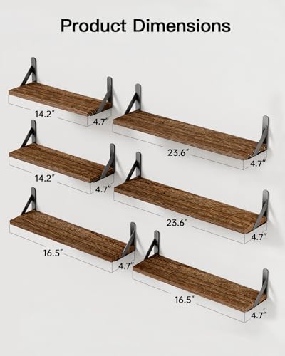 Amada Solid Paulownia Wood Wall Shelves (6 Count)