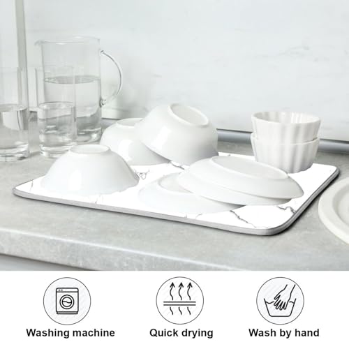 White Grey Marble Dish Drying Mat for Kitchen Counter Absorbent Microfiber Drying Pad