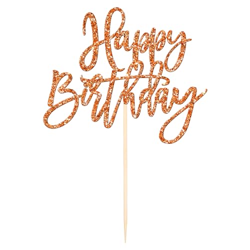 1 PCS Happy Birthday Cake Topper Glitter Happy Birthday Cake Pick for Celebrating Happy Birthday Anniversary Theme Party Cake Decorations Supplies Orange