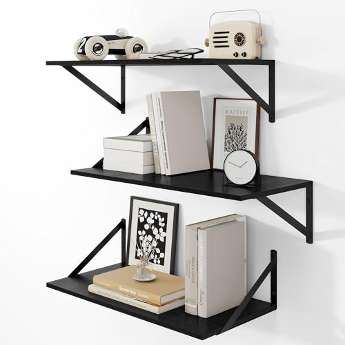 24W x 12D Deep Floating Shelves Set of 3 Black (3 Count)