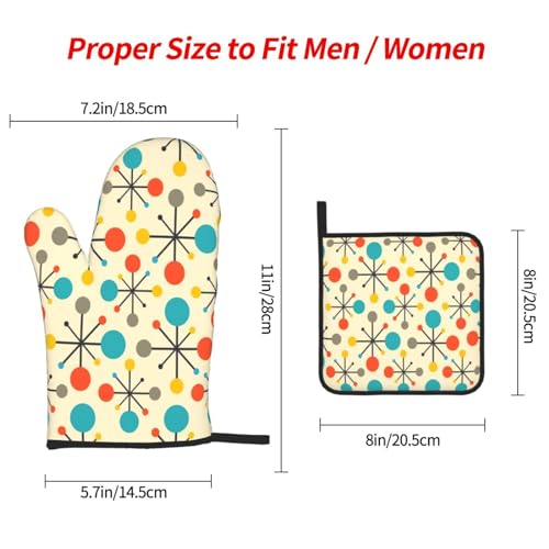 Mid Century Fifties Modern Atomic Retro Oven Mitts and Pot Holders Sets of 3 (3 Count)