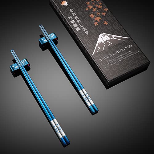 Metal Chopsticks Reusable 2 Pairs Titanium Plated 18