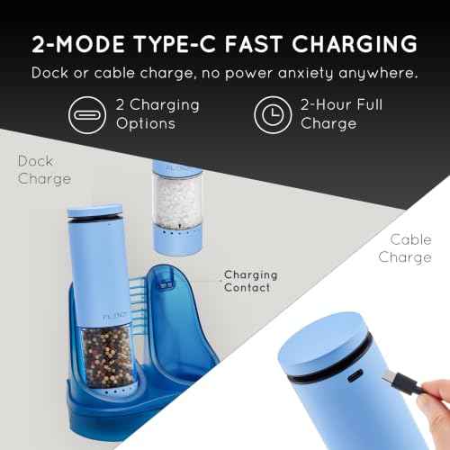 Rechargeable Electric Salt and Pepper Grinder Set with Charging Base (2 Count)