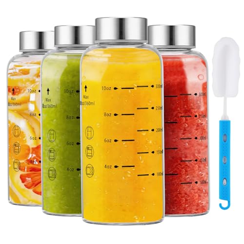 Glass Juice Bottles 4 Pack 12 oz (4 Count)