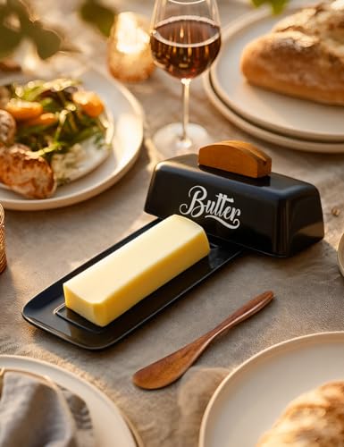 Black Butter Dish with Lid and Knife
