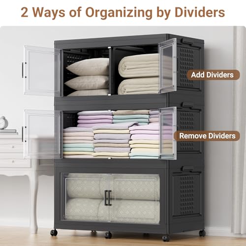 50Gal XL Stackable Storage Bins Foldable Box Cabinet for Home 1Pack Black