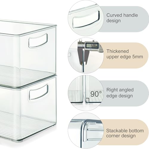 2 Pack Clear Freezer Organizer Bins Stackable Storage Bins with Side Handles for Kitchen Pantry Cabinet Organzation and Storage (2 Count)