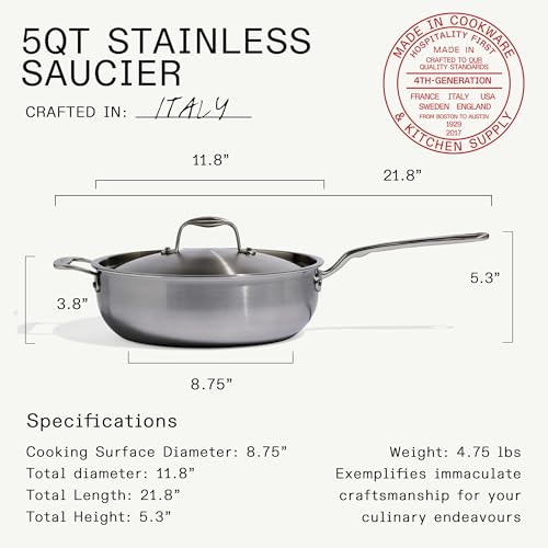 Cookware 5 Quart Stainless Steel Saucier Pan