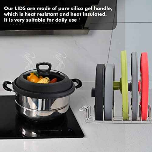 Tall Microwave Splatter Cover Glass Cover Guard Lid 7 inch Height with Collapsible Silicone for Food Pot Plate 12.5 inch Black
