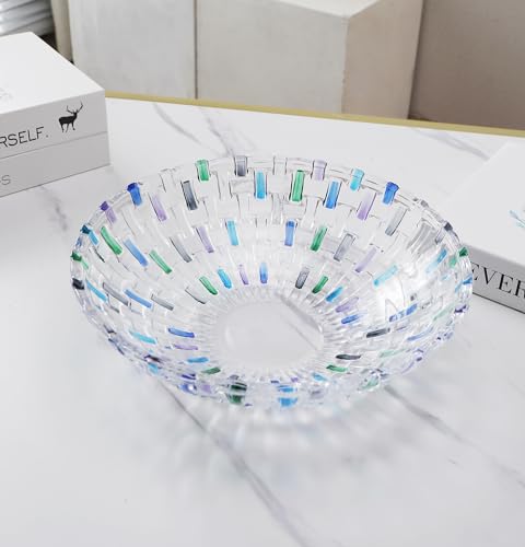 Hand Painted Blue Woven Glass Crystal Salad & Fruit Bowl Decoration