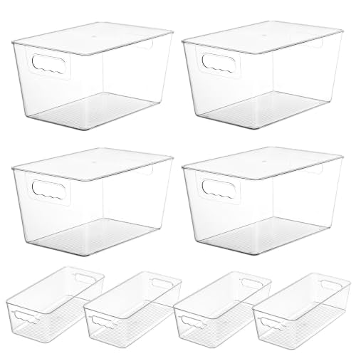 8 Pack Clear Storage Bins with Lid Set for Pantry Organizer (8 Count)