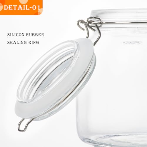 34oz Square Glass Food Storage Jars with Airtight Clamp Lids 3 Pack (3 Count)