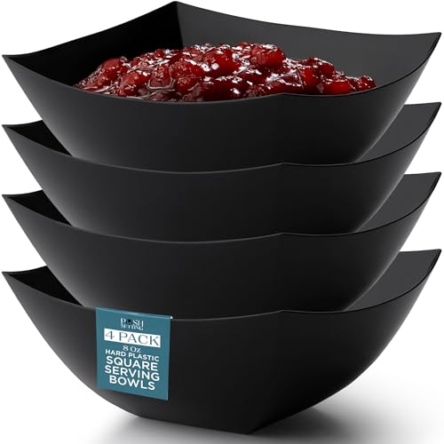 4 Pack Disposable Black Plastic Serving Bowls Square Party Candy Use 8oz (4 Count)