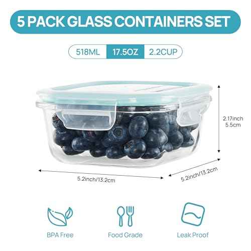 5Pack 17.5oz Glass Storage Containers with Lids (5 Count)