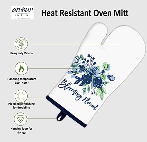 Oven Mitts Set of 1 Quilted Liner with Hanging Loop Non Slip (2 Count)