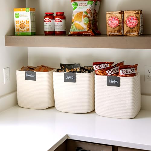 13 Inch Cube Storage Bins Cotton Rope Woven Baskets for Organizing 3 (3 Count)