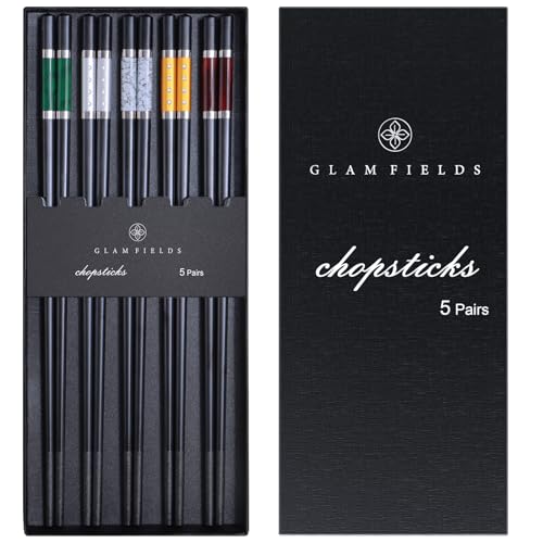 5 Pairs Premium Chopsticks Reusable Dishwasher Safe 9.5 Inch Fiberglass Chop Sticks Gift Set Non Slip Multi Color