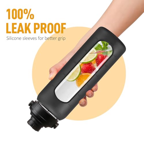 24oz Glass Water Bottle with Straw and 2 Lids