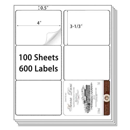 6 up 3-1/3“ x 4” Sticker Labels Shipping Address Labels for Laser & Inkjet Printers, 100 Sheets, Total 600 Labels (600 Count)