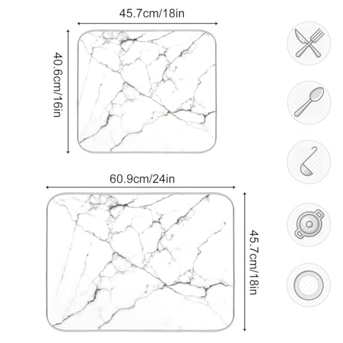 White Grey Marble Dish Drying Mat for Kitchen Counter Absorbent Microfiber Drying Pad