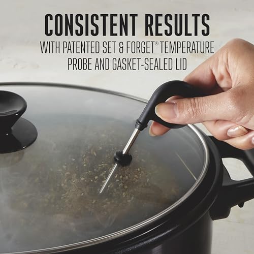 2-in-1 Programmable Slow Cooker & Electric Indoor Smoker, 6 Quart, 3-Tier Smoking Rack for Meat, Cheese and More, Dishwasher Safe Crock, Temperature Probe, Includes 16 oz. Party Dipper, Black