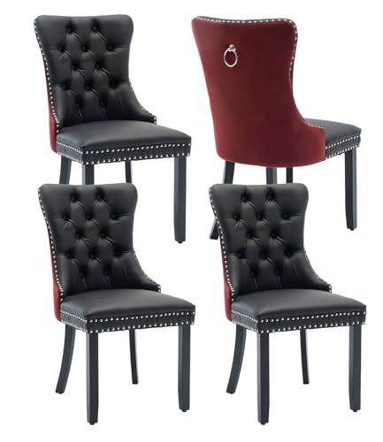 Red Velvet and Black PU Upholstered Dining Chairs Set of 4 (4 Count)