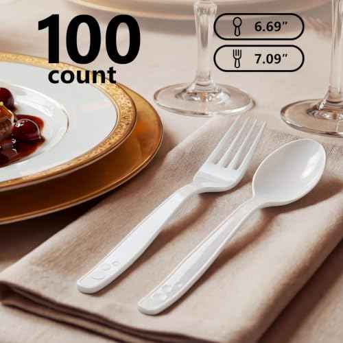 100 Count White Plastic Silverware Heavy Duty