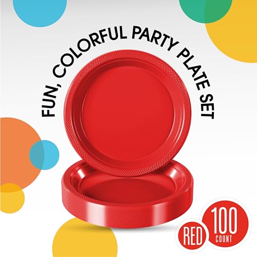 Exquisite Party Solids Sturdy Red Plastic Plates 7" Cake Plates 100 Pcs (100 Count)