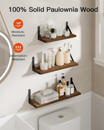 Amada Solid Paulownia Wood Wall Shelves (6 Count)