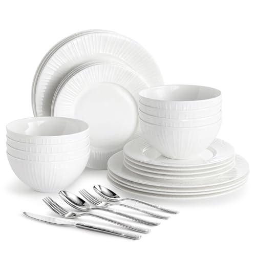 24Pc Bone China Dinnerware Set & 40Pc Flatware Combo Set for 8