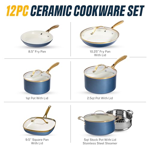 12 Pc Pots and Pans Set Non Stick Ceramic Cookware Set
