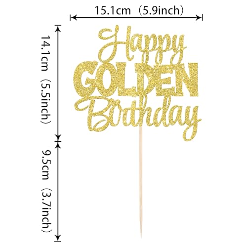 1 PCS Happy Golden Birthday Cake Topper Gold Glitter Birthday Cake Pick 1