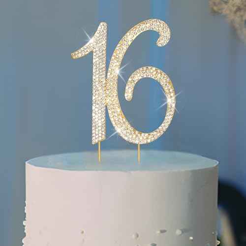 Gold Sweet 16 Cake Topper Rhinestones Birthday Cake Decorations Sweet 16 Party Decorations