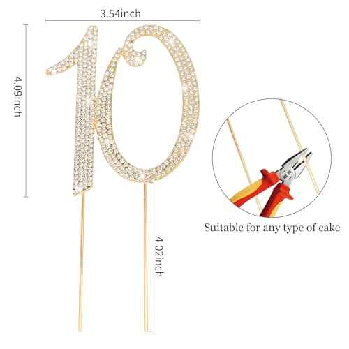 10th Birthday Cake Topper Gold Number 10 Cake Decorations for Birthday Party Decoration
