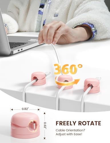 6 Pack Pink Rotatable Spring Cord Organizer Cable Clips (6 Count)