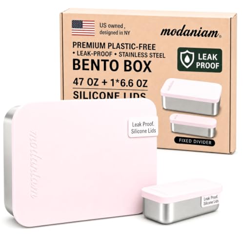 Flexibento Leak proof 47 OZ Stainless Steel Lunch Box Containers with Silicone Lids