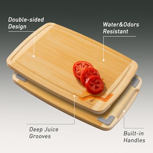 Bamboo Cutting Board Set Non Slip Feet Over Sink Brides Her Wedding Day Bridal Shower Engaged Engagement Hostess Couple Newly Wed House Christmas Married Future Mrs fiancee Unique Cool Gifts (2 Count)