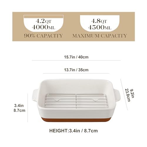 Large 9x13 Ceramic Baking Dish with Rack