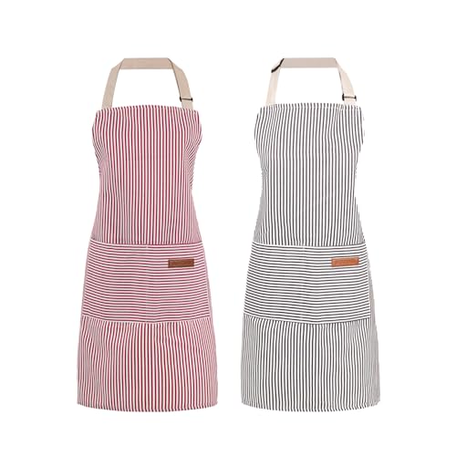 2 Pack Cooking Aprons Adjustable Bib Apron for Women with 2 Pockets (2 Count)